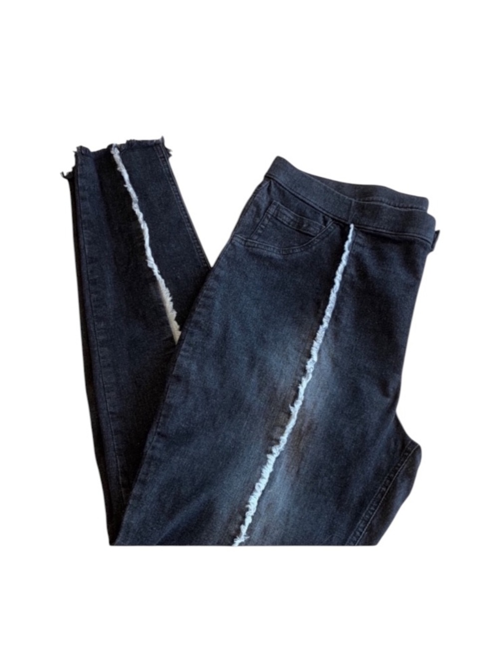 ZEZA B Jeans, Black, Fringe, Skinny, High-Waisted, Stretchy, Pull-on. XL